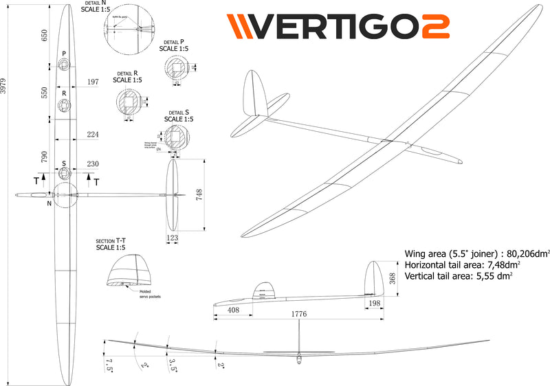 Vertigo 2 F5J Light, Neon Orange/Carbon