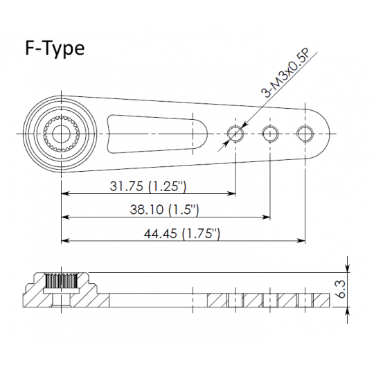BMS-20628 Aluminum Servo Arm, 3 hole, 1.75", 25T Futaba Spline